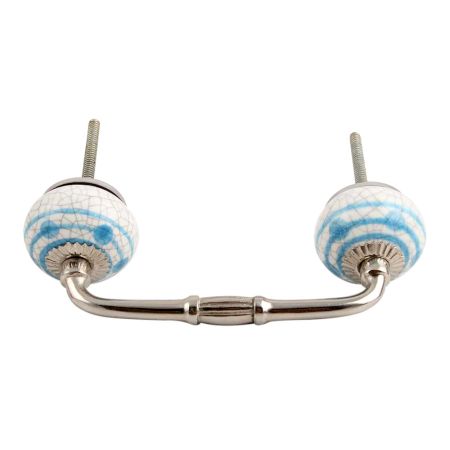 Blue Striped Dotted Cackle Ceramic Bridge Handle